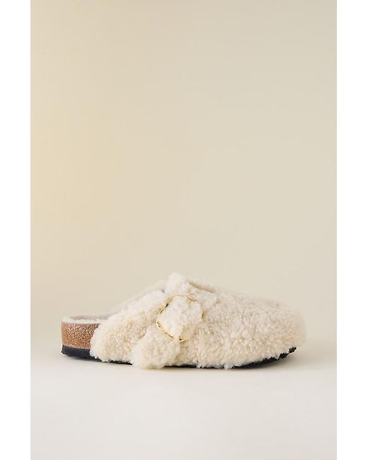 Birkenstock Natural Boston Big Buckle Shearling Clogs