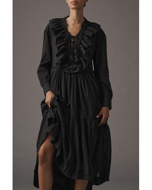 Pilcro Black Ruffled Tiered Midi Dress