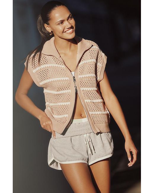 Varley Black Haney Short-Sleeve Zip-Front Knit Cardigan