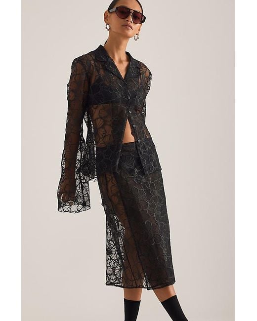 OperaSPORT Black Alba Lace Midi Skirt