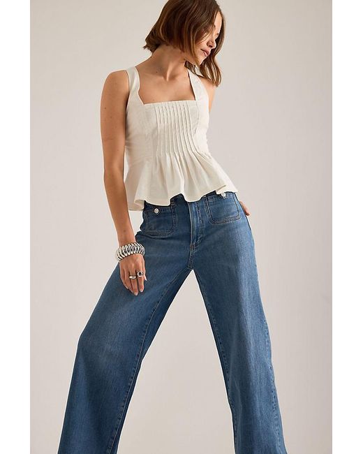 PAIGE Blue Anessa Patch Pocket Wide-Leg Jeans