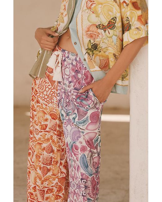 Emily Carter Natural X Celandine Printed Wide-Leg Linen Trousers