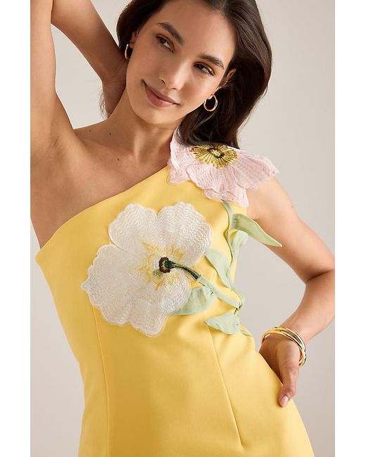 Elliatt Yellow Hope One-Shoulder 3D Flower Mini Dress
