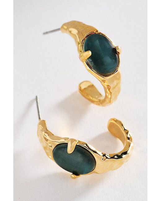 By Anthropologie Blue Mini Stone Hoop Earrings