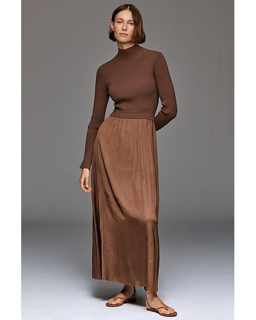 By Anthropologie Brown The Thea High-Neck Mockable Maxi Jumper Dress