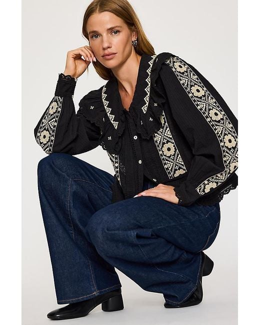 PAIGE Blue Anessa Patch Pocket Wide-Leg Jeans