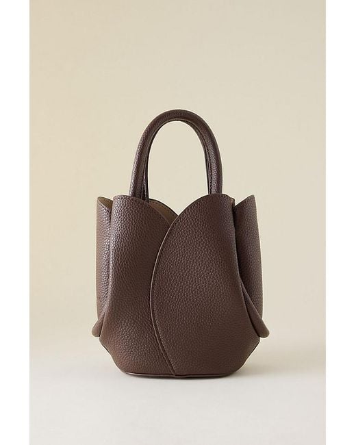 Melie Bianco Brown Tulip Top-Handle Crossbody Mini Tote Bag