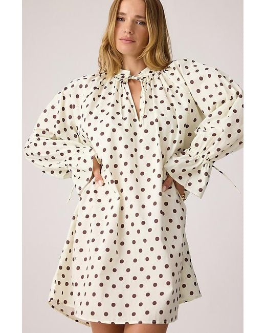 It's 9pm Natural Margot Cotton Polka Dot Mini Dress
