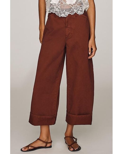 Pilcro Brown The Kayden High-Rise Full Length Carpenter Barrel Trousers By