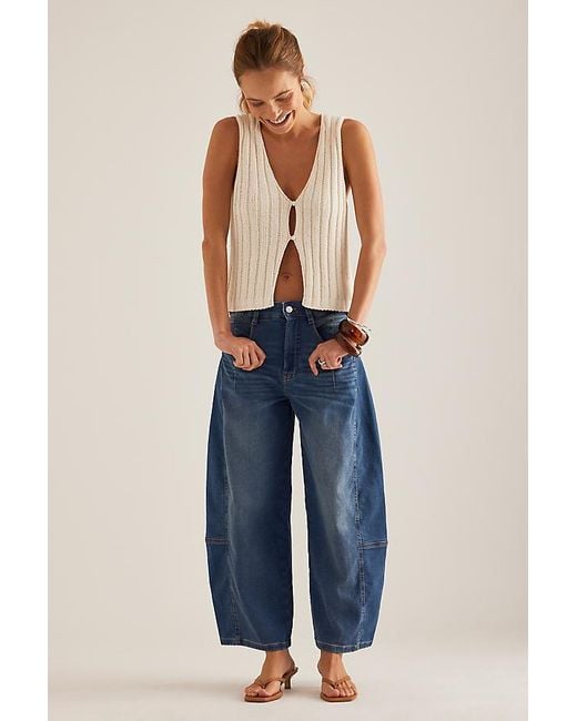 Pilcro Blue The Kenna Mid-Rise Heritage Barrel Jeans By Denim-Knit Edition