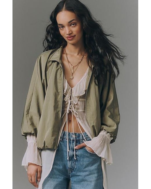 By Anthropologie Green Funnel-Neck Nylon Jacket