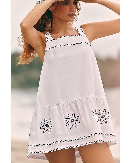 Celandine Multicolor Cotton Scalloped Daisy Mini Dress
