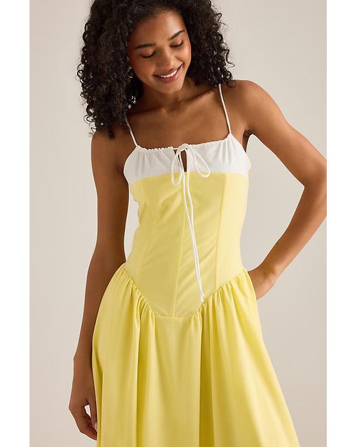 Extro & Vert Yellow Susana Sleeveless Corset Pleated Midi Dress