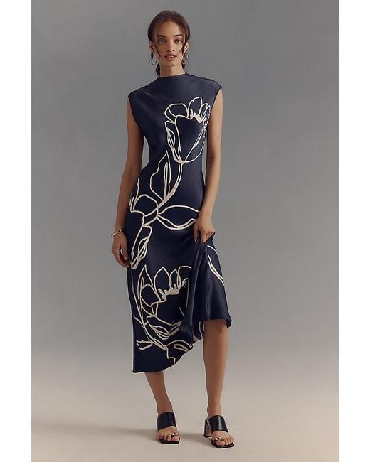 Maeve Blue Mock-Neck Midi Slip Dress
