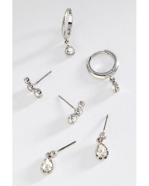 By Anthropologie White Crystal Stud & Hoop Earrings, Set Of 3
