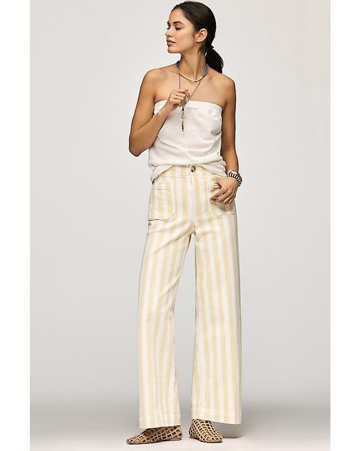 Maeve Natural The Colette Striped Full-Length Wide-Leg Trousers By