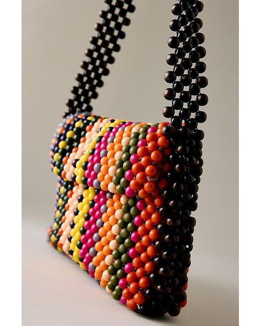 By Anthropologie Metallic The Fiona Multicolour Wood Beaded Shoulder Bag
