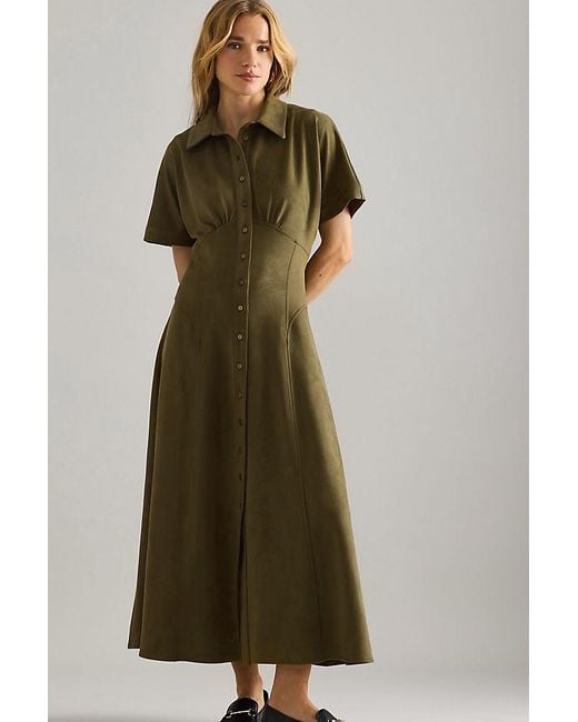 Exquise Green Raina Short-Sleeve Midi Shirt Dress