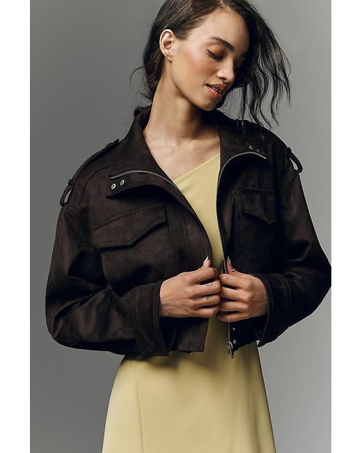 Pilcro Gray Faux-Suede Utility Bomber Jacket