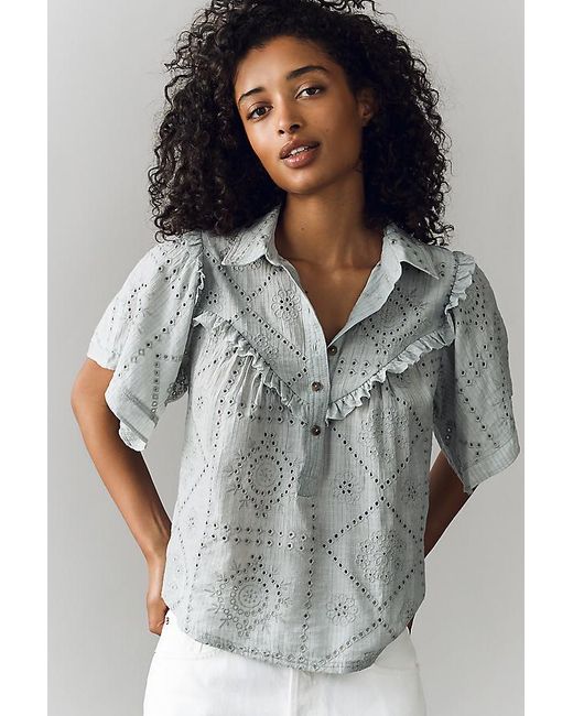 Pilcro Gray Embroidered Eyelet Buttondown Shirt