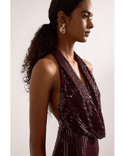 Bardot Purple Nola Sequin Cowl-Neck Maxi Dress