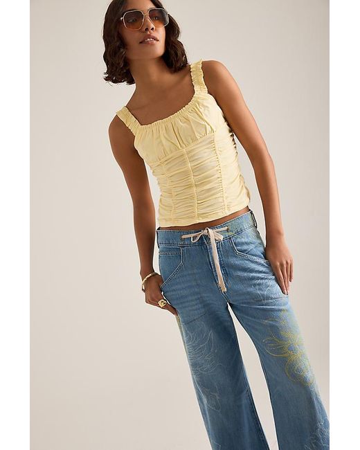 Pilcro Blue High-Rise Wide-Leg Drawstring Jeans