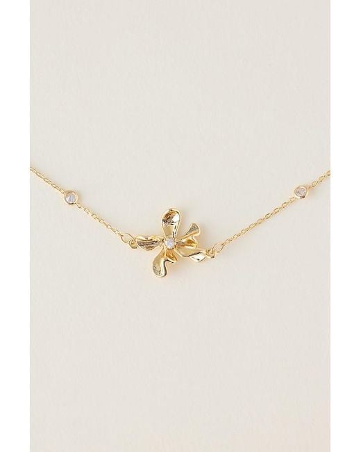 By Anthropologie Natural Plated Crystal Floral Pendant Necklace