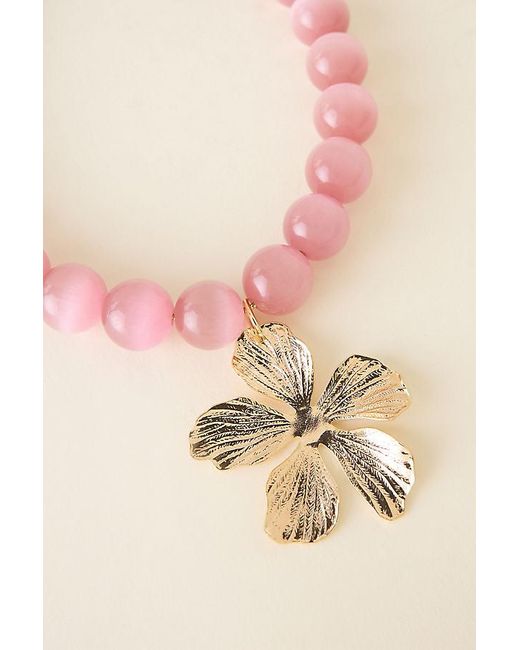 By Anthropologie Pink Large Beaded Pendant Bracelet