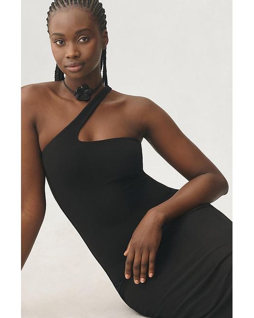 AFRM Black One-shoulder Knit Midi Dress