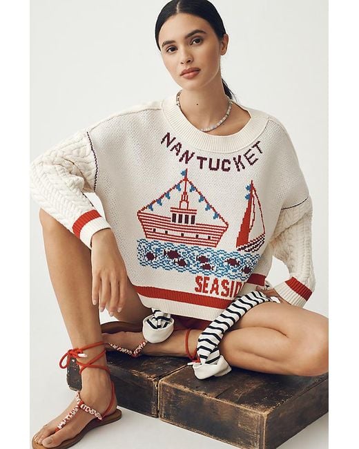 Maeve Red Graphic Cable-Knit Jumper