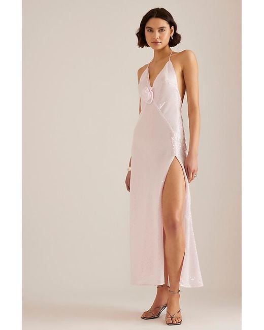 Bardot Natural Aradia Floral Halter Maxi Dress