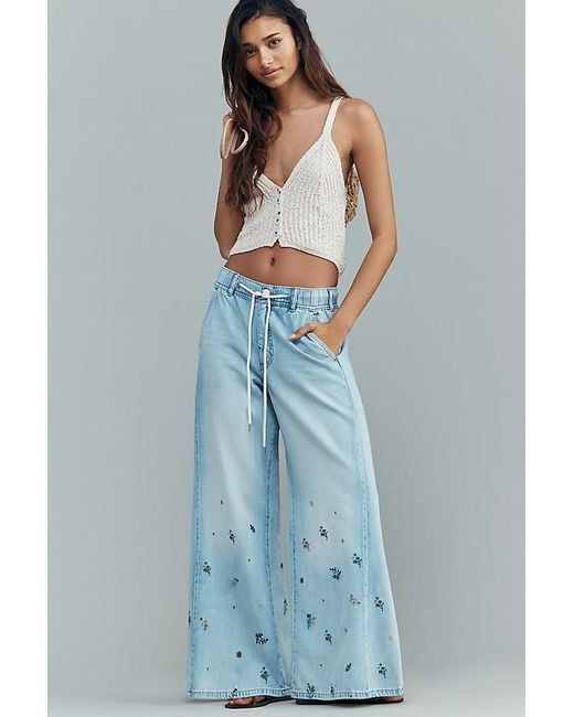Pilcro Blue The Adi Mid-Rise Ditsy Floral Flare Jeans By