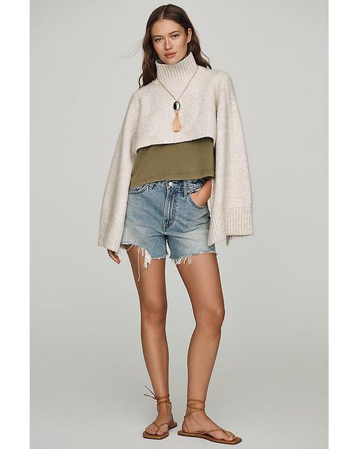 By Anthropologie Natural Funnel-Neck Cropped Shrug Poncho