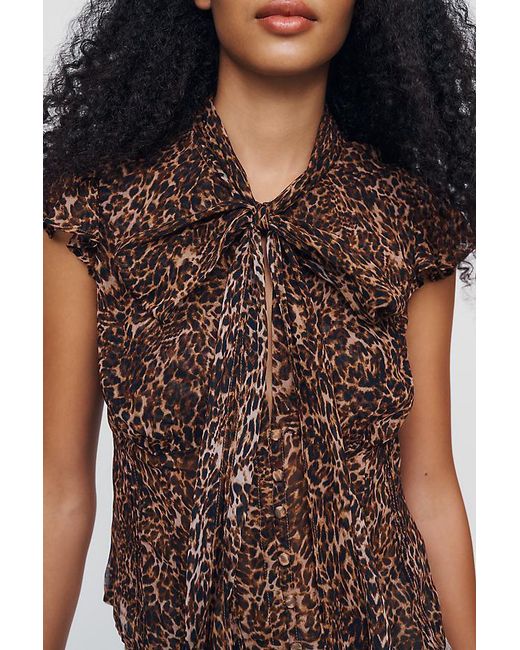 By Anthropologie Multicolor Sheer Tie-Neck Blouse