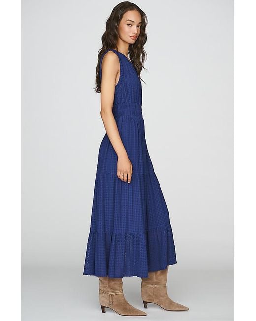 By Anthropologie Blue Sleeveless Smocked Waist A-Line Midi Dress