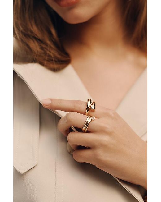 By Anthropologie Metallic Suspended Crystal Ring