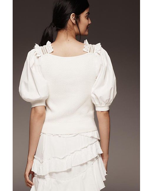 Pilcro White Crafted Bib Jumper: Puff-Sleeve Edition