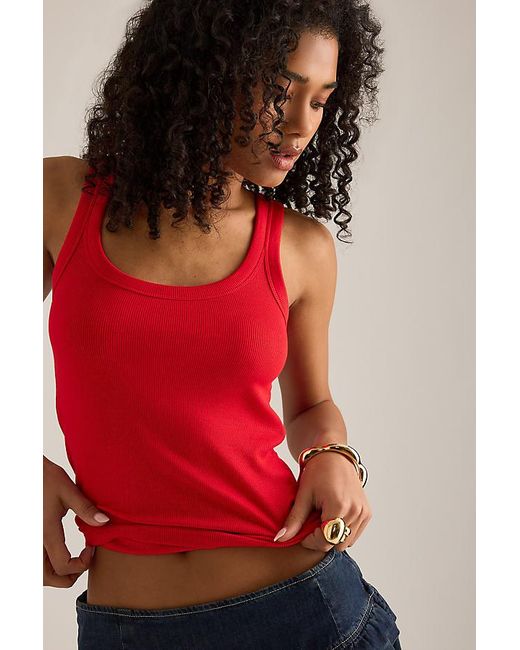 By Anthropologie Red Ribbed Scoop Tank Top