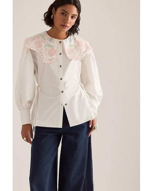 Damson Madder White Valentina Embroidered Collar Blouse