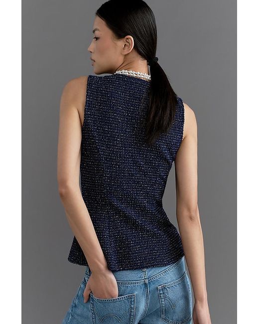 Maeve Blue Tweed Button-Front Vest