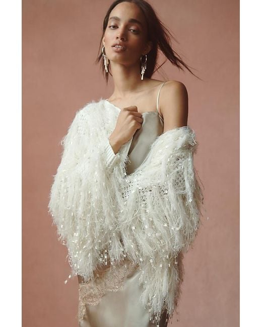 By Anthropologie Natural Knit Fringe Cardigan
