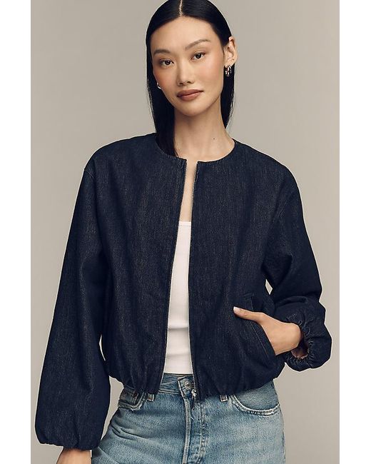 Pilcro Blue Cotton Denim Collarless Jacket