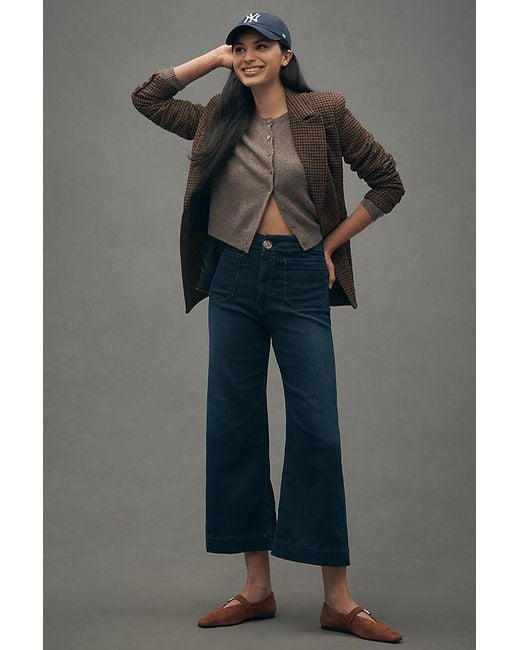 Maeve Blue The Colette Cropped High-Rise Wide-Leg Jeans By Jeanius Knit Edition