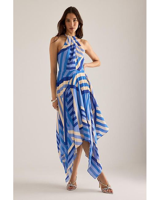 By Anthropologie Blue Marni Stripe Halter Maxi Dress