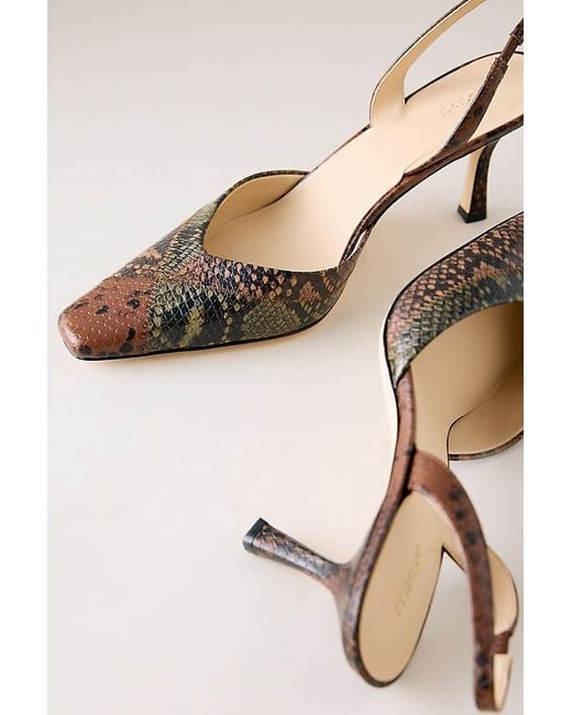 Maeve Natural Embossed Snake Print Leather Slingback Heels