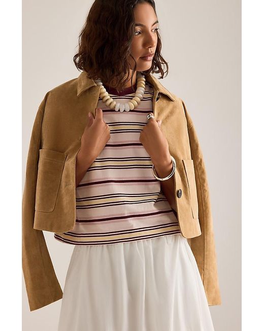 By Anthropologie Brown Boxy Stripe T-Shirt