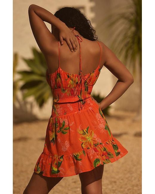 By Anthropologie Brown The Josephine Smocked Drop-Waist Dress: Mini Edition