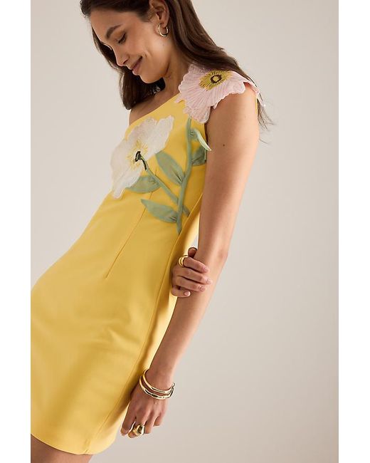 Elliatt Yellow Hope One-Shoulder 3D Flower Mini Dress