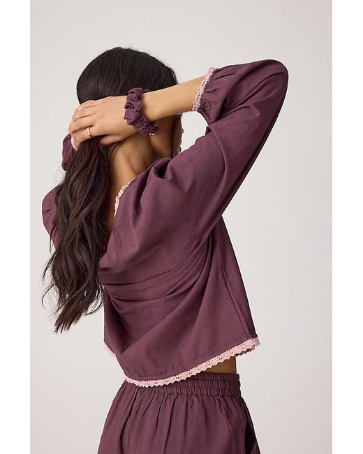 TBCo Purple Cotton-Linen Long Pyjama Set