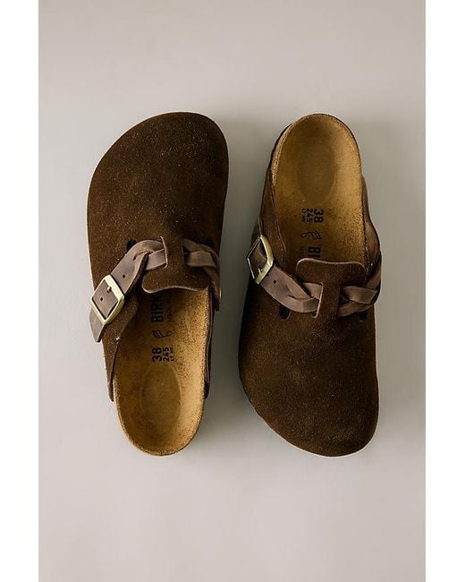 Birkenstock Brown Boston Braided Suede Clogs
